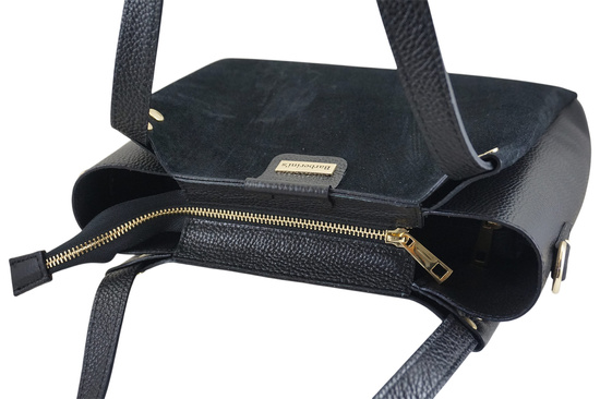 Klasyczna torebka skórzana z zamszem - Czarna 