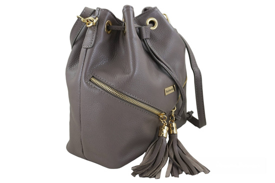 Torebka damska - worek z frędzlami - Szara 