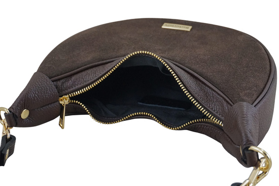 Subtelna mini torebka z miękkim zamszem i złotymi detalami -Brązowa ciemna 