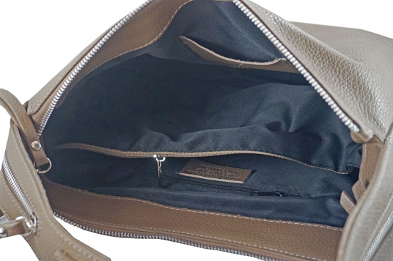 Modna skórzana torebka na ramię - Beżowa ciemna 