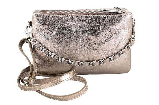 Modna włoska listonoszka skórzana - Srebrna ciemna