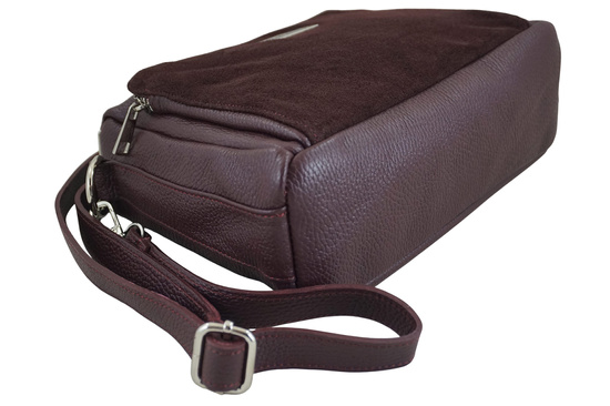 Codzienna torebka ze skóry naturalnej z zamszem - Bordowa 