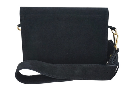 Zamszowa listonoszka na szerokim pasku - Czarna 