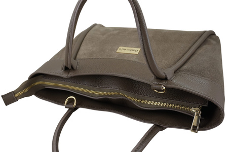 Elegancka torebka ze skóry zamszowej - Beżowa ciemna