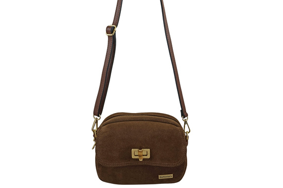 Mała zamszowa listonoszka ze złotym zapięciem - Brązowa