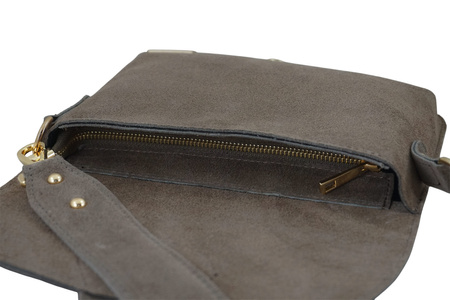 Zamszowa listonoszka na szerokim pasku - Beżowa ciemna 