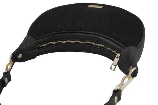 Subtelna mini torebka z miękkim zamszem i złotymi detalami - Czarna 