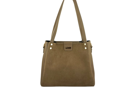 Klasyczna torebka skórzana z zamszem - Beżowa