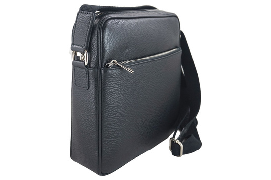 Torba męska skórzana z regulowanym paskiem - Czarna 