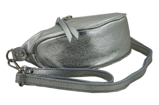 Saszetka nerka skórzana damska - Srebrna 