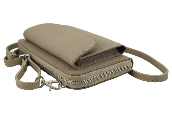 Portfel z etui na telefon ze skóry licowej - Beżowy