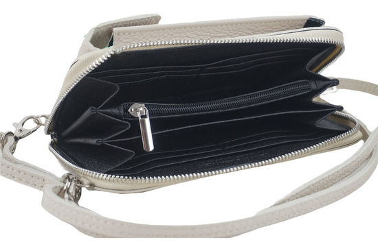 Portfel / etui na telefon ze skóry naturalnej - Beżowy jasny