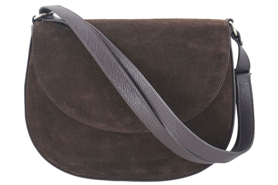 Duża torebka listonoszka zamszowa z klapką - Brązowa ciemna 