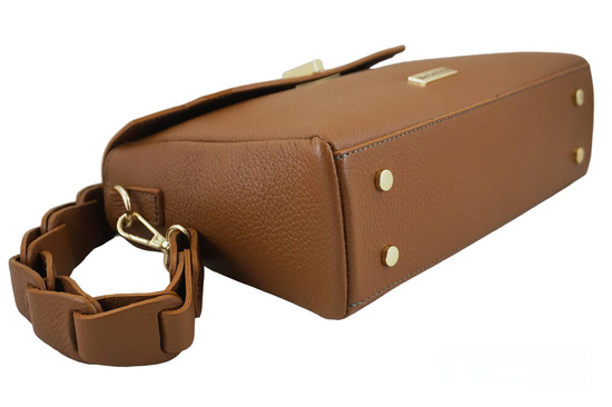 Skórzana torebka na ramię z plecionym paskiem - Brązowa jasna 