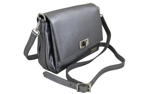 Skórzana torebka damska metalizowana - Srebrna ciemna 