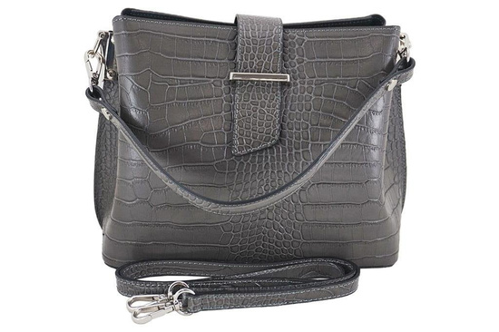 Torebka skórzana na ramię - CROCO - Czarny 
