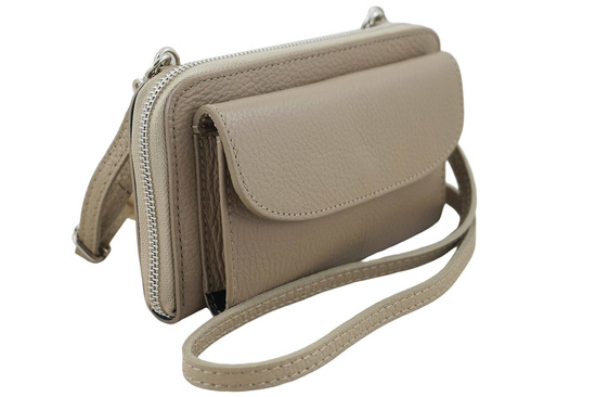 Portfel z etui na telefon ze skóry licowej - Beżowy