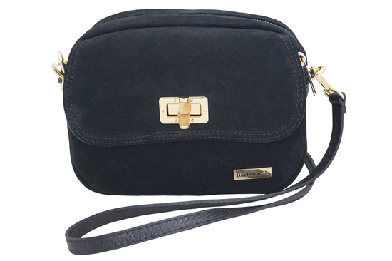 Mała zamszowa listonoszka ze złotym zapięciem - Czarna