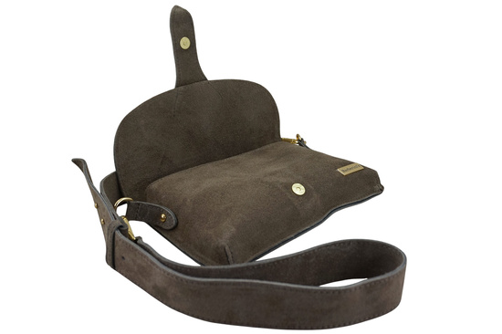 Zamszowa listonoszka na szerokim pasku - Beżowa ciemna 