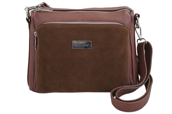 Codzienna torebka ze skóry naturalnej z zamszem - Brązowa