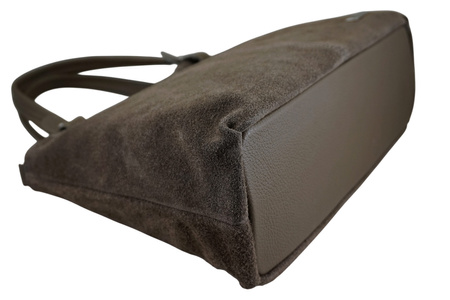 Duża elegancka torebka z naturalnej skóry i zamszu - Beżowa ciemna