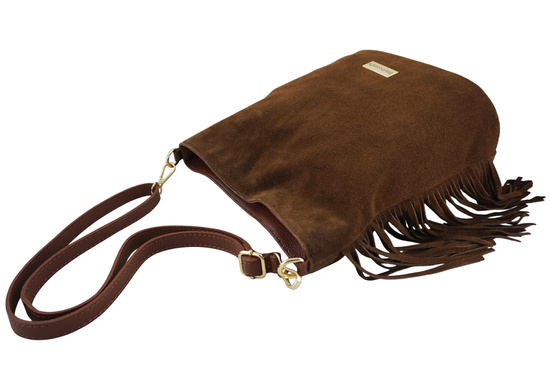 Zamszowa torebka boho z frędzlami - Brązowa