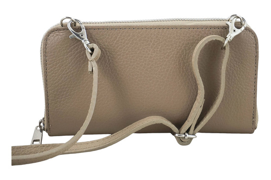 Portfel z etui na telefon ze skóry licowej - Beżowy