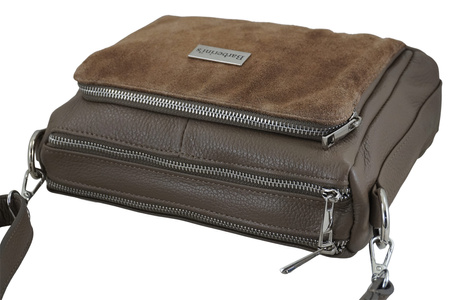 Codzienna torebka ze skóry naturalnej z zamszem - Beżowa ciemna