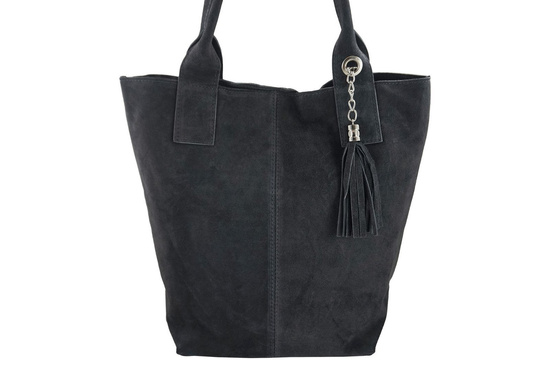 Shopper bag  torebka damska zamszowa - Szara ciemna