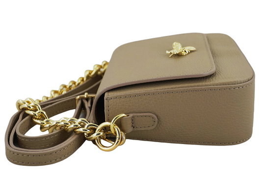 Modna torebka skórzana ze złotym łańcuszkiem - Beżowa 