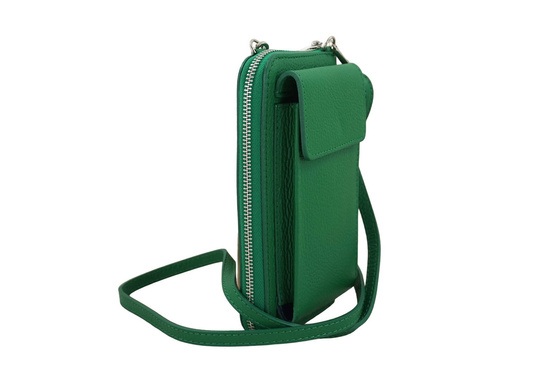Portfel / etui na telefon ze skóry naturalnej - Zielony jasny