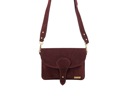 Zamszowa listonoszka na szerokim pasku - Bordowa 