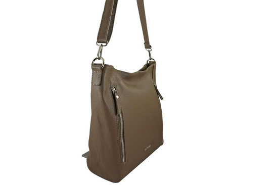 Praktyczna skórzana torebka na ramię - Beżowa ciemna 