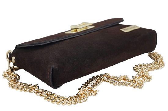 Zamszowa kopertówka na łańcuszku Barberinis - Brązowa ciemna 
