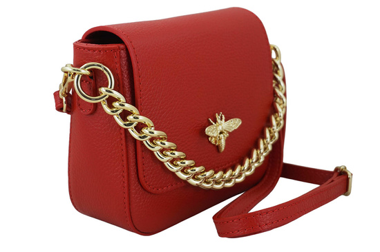 Modna torebka skórzana ze złotym łańcuszkiem - Czerwona jasna 