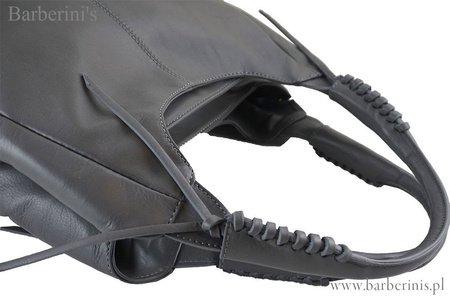 Worek skórzany damski z ozdobnymi uchwytami - Granatowy