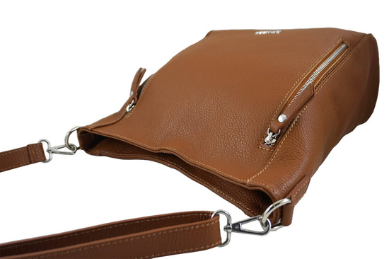 Praktyczna skórzana torebka na ramię - Brązowa jasna 