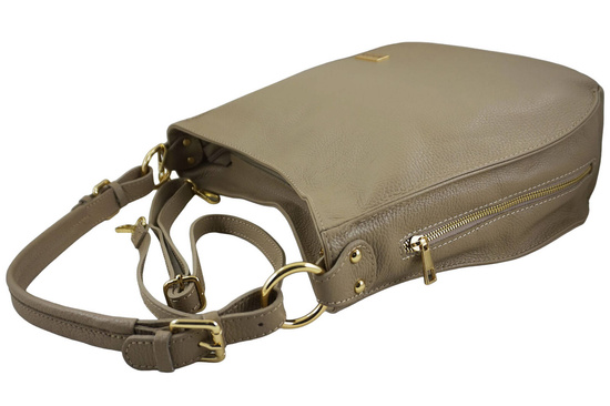 Duża i elegancka torebka skórzana - Beżowa 