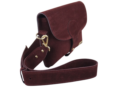 Zamszowa listonoszka na szerokim pasku - Bordowa 