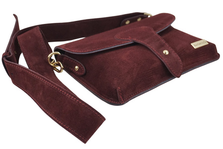 Zamszowa listonoszka na szerokim pasku - Bordowa 