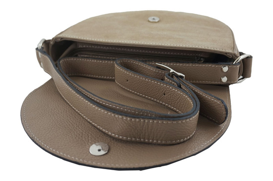 Półokrągła listonoszka skórzana - Beżowa ciemna