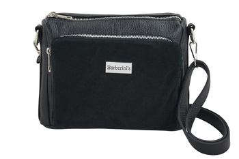 Codzienna torebka ze skóry naturalnej z zamszem - Czarna