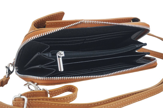 Portfel / etui na telefon ze skóry naturalnej - Brązowy jasny