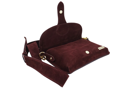 Zamszowa listonoszka na szerokim pasku - Bordowa 