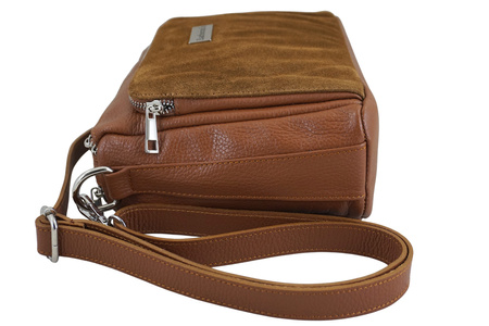 Codzienna torebka ze skóry naturalnej z zamszem - Brązowa jasna