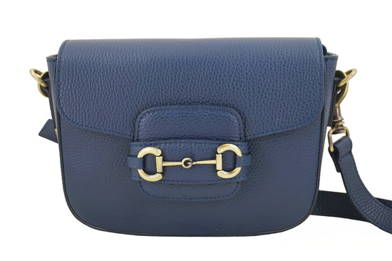 Torebka skórzana na szerokim pasku - Granatowa jasna 