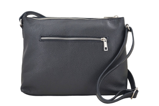 Torebka skórzana z zamszową klapką - Czarna 