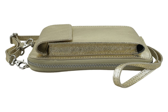 Portfel / etui na telefon ze skóry metalizowanej - Złoty