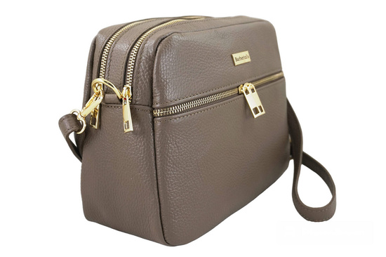 Pojemna torebka skórzana dwukomorowa - Beżowa ciemna 