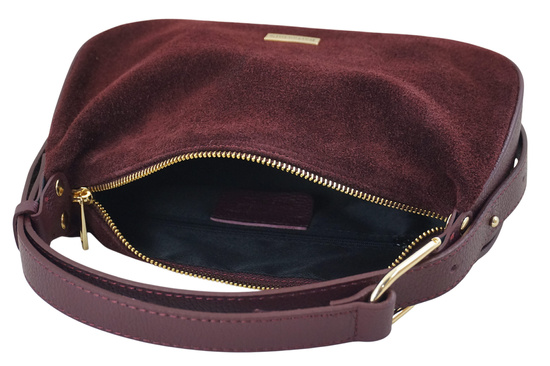 Elegancka torebka zamszowa na ramię - Bordowa 